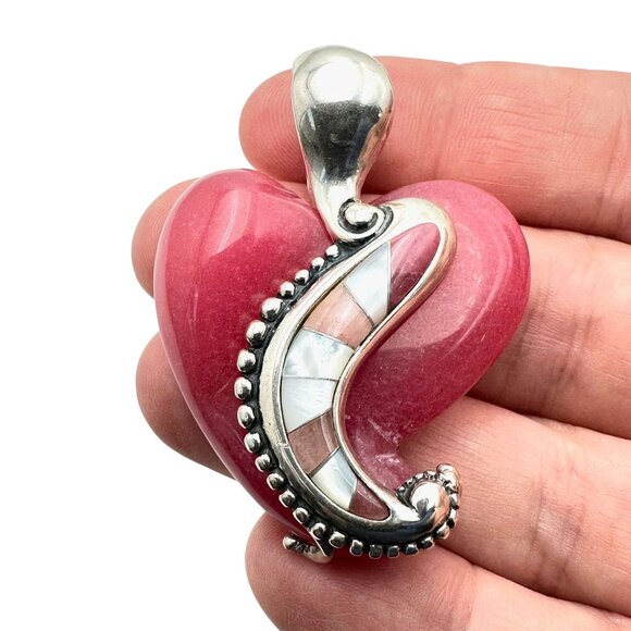 Carolyn Pollack Sterling Silver Pink Gemstone Heart Pendant Enhancer - Picture 2 of 4